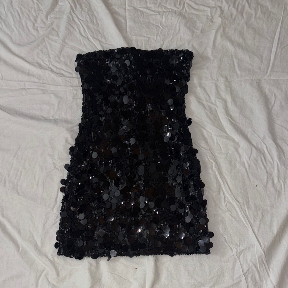 Edikted Black Sequin Strapless Bodycon Dress